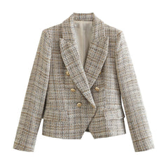 F00171026 Casual Textured Double Breasted Blazer