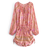 Positioning Printing Vacation Elastic Waist Drawstring Pleated Jumpsuit