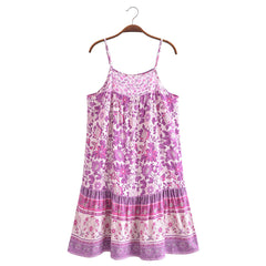 Bohemian Vacation Rayon Positioning Printed Loose Strap Dress Seaside Vacation Beach Dress