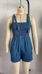 Einfarbige, taillenenge Hosenträger-Cowboy-Siamese-Shorts