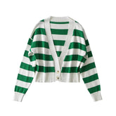 Personalized Striped Gradient Color Single Breasted Cardigan Top Loose Slimmingable All Match Sweater