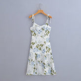 Französisches frisches florales Unterkleid, elastisches Kleid nach gebundener hoher Taille