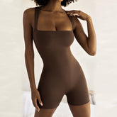 Combinaison de sport moulante taille haute de couleur unie pour le yoga