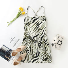 Vintage Zebra Pattern Printing Slip Dress Elegant Slim Fit All Match