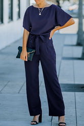 Combinaison large à ceinture bleue glamour