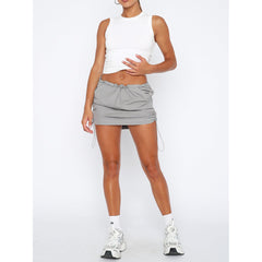 Solid Color Pleating Rubber BFastener Sports Casual Pocket Skirt