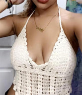 Beach Crochet Knit Cut Out Sling Rear Strap Top