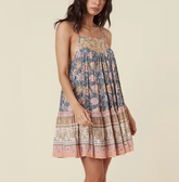 Bohemian Vacation Rayon Positionierung Bedrucktes Kleid mit lockeren Trägern Strandurlaubskleid