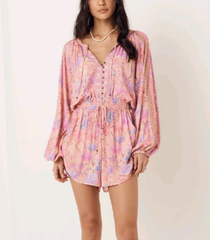 Positioning Printing Vacation Elastic Waist Drawstring Pleated Jumpsuit