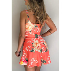 Floral Spaghetti Strap High Waist Short Flared Jumpsuit