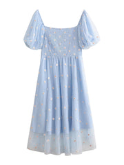 Schwarzes lockeres Büro-Polka-Midikleid mit hoher Taille