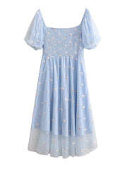 Schwarzes lockeres Büro-Polka-Midikleid mit hoher Taille