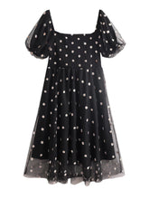 Robe mi-longue noire ample à pois pour le bureau, taille haute