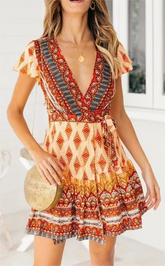 Robe imprimée à manches courtes et taille haute