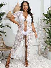Strickjacke, durchsichtig, Spitze, Taillenbesatz, Schnürung, Strand, Strandüberzug