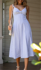 Striped Suspender Dress Holiday Front Slit Long