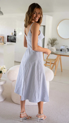 Striped Suspender Dress Holiday Front Slit Long