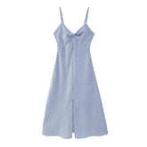 Striped Suspender Dress Holiday Front Slit Long