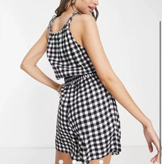 Loose Jumpsuit Crew Neck Shorts Check Jumpsuit