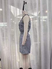 Loose Jumpsuit Crew Neck Shorts Check Jumpsuit