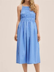 Strap Back Cross Pull Elastic Strap Dress Long