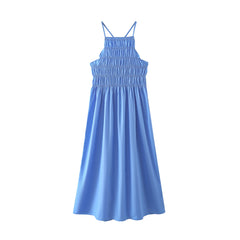 Strap Back Cross Pull Elastic Strap Dress Long