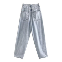 Retro High Waist Loose Pleated Straight Casual Slimming Jeans