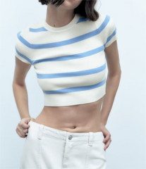 Short round Neck Ice Silk Short Sleeve Knitted Blouse T shirt