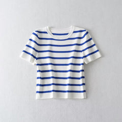Short round Neck Ice Silk Short Sleeve Knitted Blouse T shirt