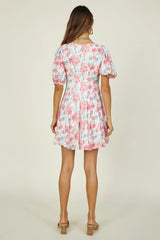 Kurzärmliges Kleid mit V-Ausschnitt und Print