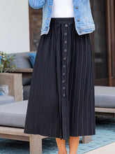 Elastic Waist Pleated Front Buckle Casual Package Hip Mid Skirt