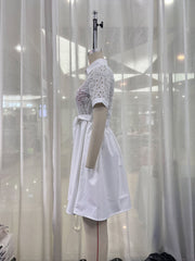 Casual Lace Shirt Collar Lace up Long Sleeve Dress