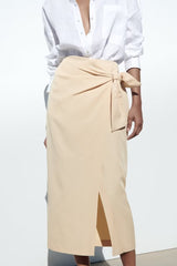 Robe mi-longue décontractée taille haute avec nœud papillon