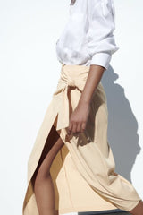 Robe mi-longue décontractée taille haute avec nœud papillon