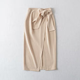 French High Waist Casual Bow Tie Midi Dress