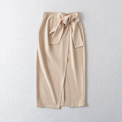 Robe mi-longue décontractée taille haute avec nœud papillon