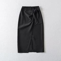 Robe mi-longue décontractée taille haute avec nœud papillon