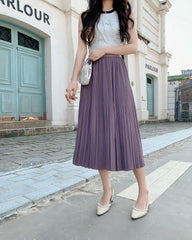 Elegant Pleated Skirt Double Pleated Draping Slimming Mid Length Pleated Skirt