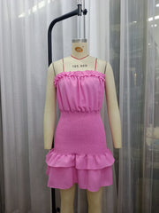 Printed Dress Stringy Selvedge Lace Up Ruffled Tight Dress