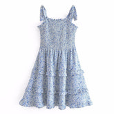 Robe courte en dentelle bleue à imprimé nœud superposé
