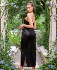 Criss Cross Dress Halter Split Hollow Out Cutout Sleeveless Dress