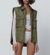 Gepolsterte Jacke aus Baumwolle, Arbeitsweste, Armeegrün, Weste, Strickjacke