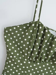 Side Split Low Cut Backless Green Shivering Cami Dress Slim A line Dress