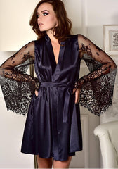 Lingerie Lace See-through Long Sleeve Imitation Ice Silk Robe