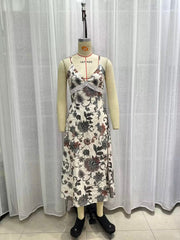 Robe vintage française à petites fleurs, à lacets, nœud, taille serrée, slim, dos nu, robe à bretelles