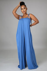 Solid Color Sleeveless Waist Wrapped Chest Loose Wide Leg Jumpsuit