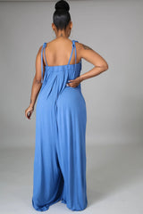 Solid Color Sleeveless Waist Wrapped Chest Loose Wide Leg Jumpsuit