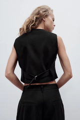 Schwarze Slim Fit Cropped Weste Kurze ärmellose Weste mit V-Ausschnitt