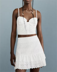 French Niche Hollow Out Cutout Embroidered Culottes