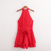 Elegance Chiffon Sleeveless Ruffled Short Dress With Belt